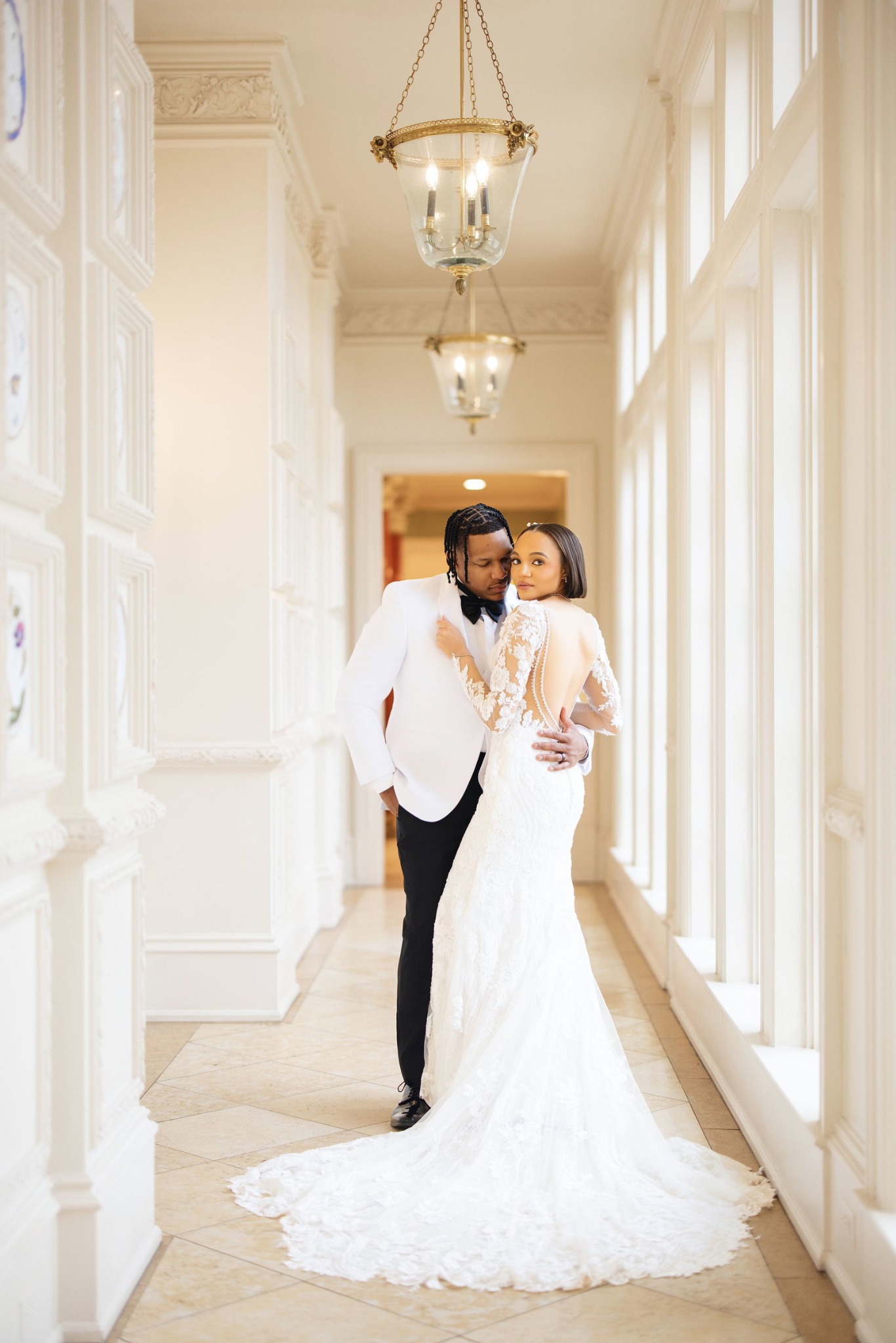 Couple in elegant hallway
